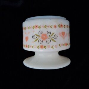 Avon Hearts and Flowers Milk Glass Jar - 1970s - white, pink & green - NO LID